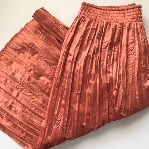 Vintage Kenar Pleated Wrinkled Satin Midi Skirt - Coral Rust